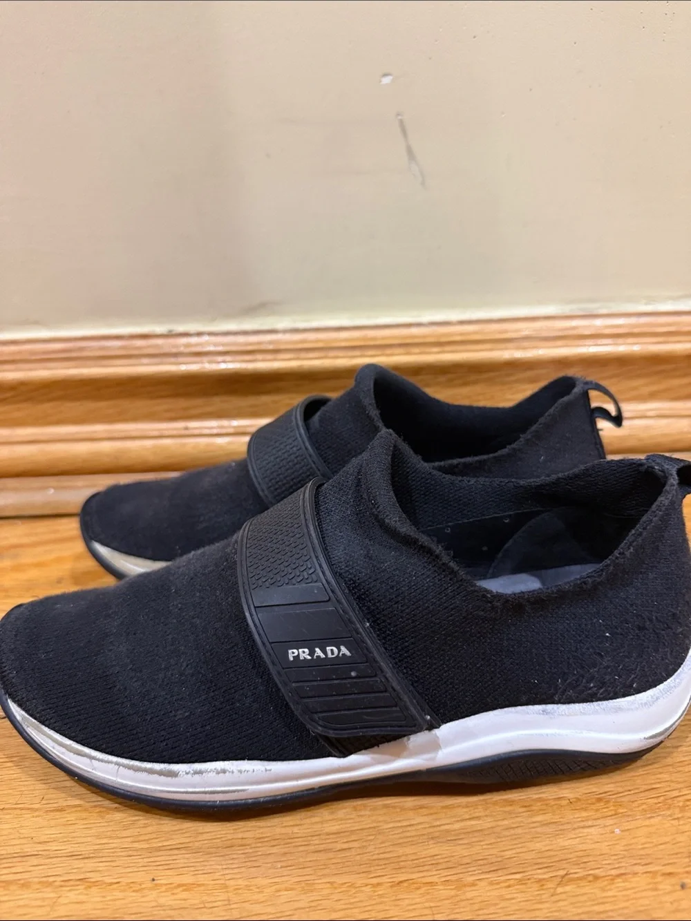 Prada Boys Black Slip-On Knit Sneakers
